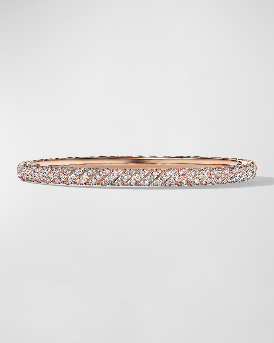 Sculpted Cable Bracelet with Diamonds in 18K Rose Gold, 4.5